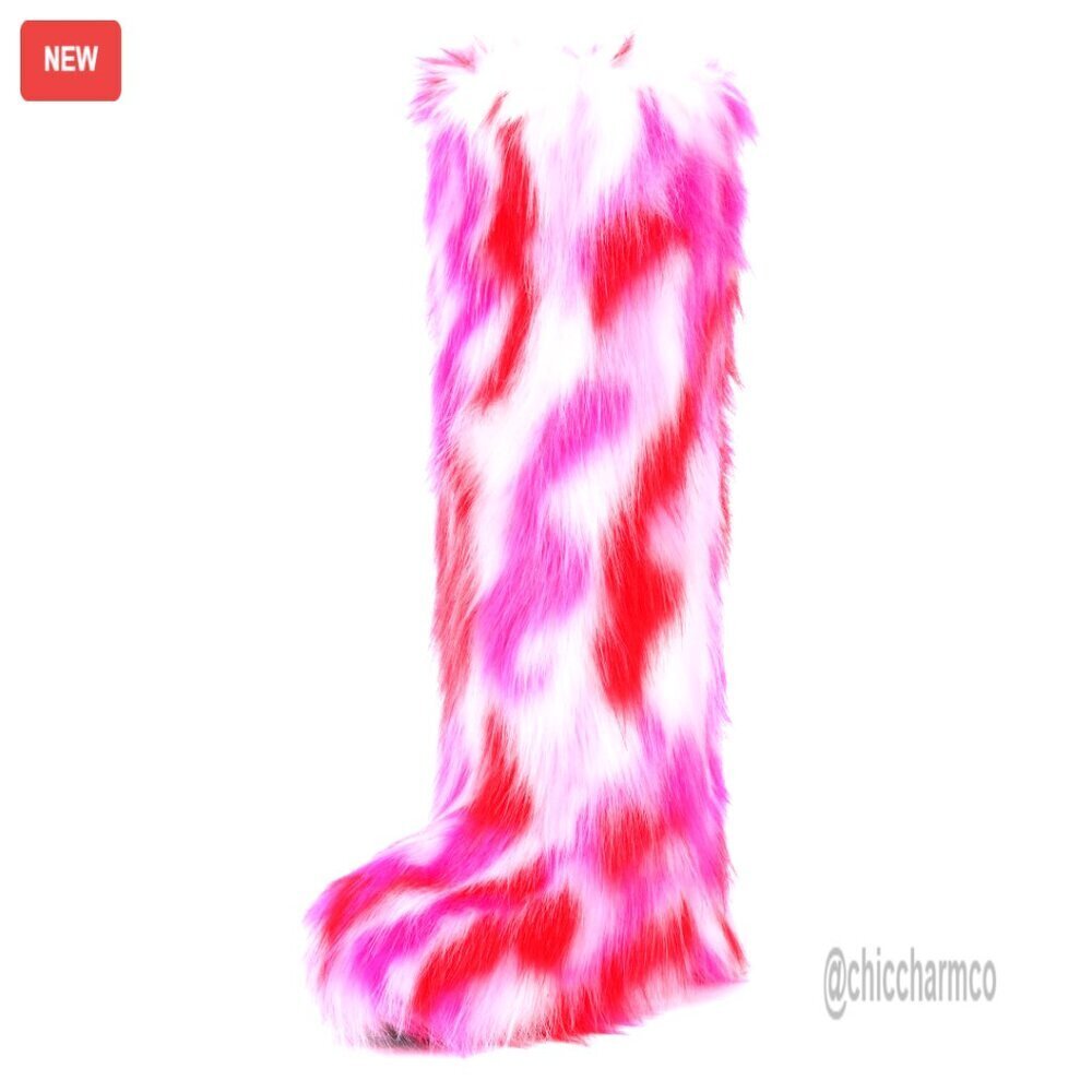 Faux Fur Suede Knee-High Winter Boots Plush Warm Flat Shoes